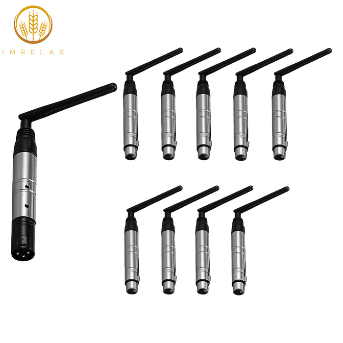 IMRELAX DMX512 Wireless 2.4GHz 1 Male Transmitter & 9 Female Receivers for Stage PAR Party Disco Moving Head DJ Lights