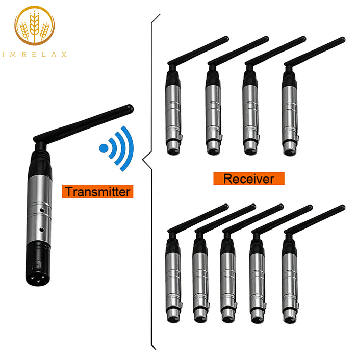 IMRELAX DMX512 Wireless 2.4GHz 1 Male Transmitter & 9 Female Receivers for Stage PAR Party Disco Moving Head DJ Lights