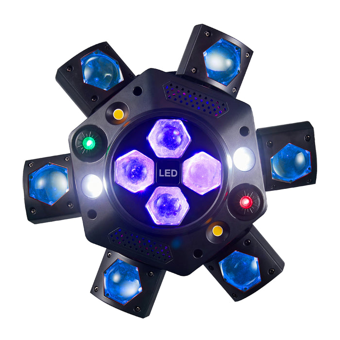 IMRELAX DJ Disco Party Light with Beam Strobe Laser Bee Eye Effects 6-Head RGBW Stage Lighting for Club Bar Wedding Events