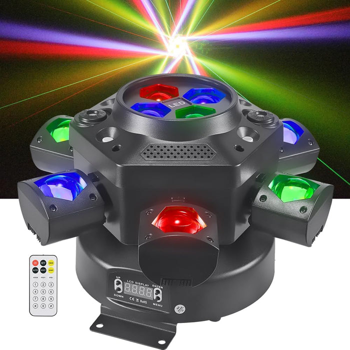 IMRELAX DJ Disco Party Light with Beam Strobe Laser Bee Eye Effects 6-Head RGBW Stage Lighting for Club Bar Wedding Events