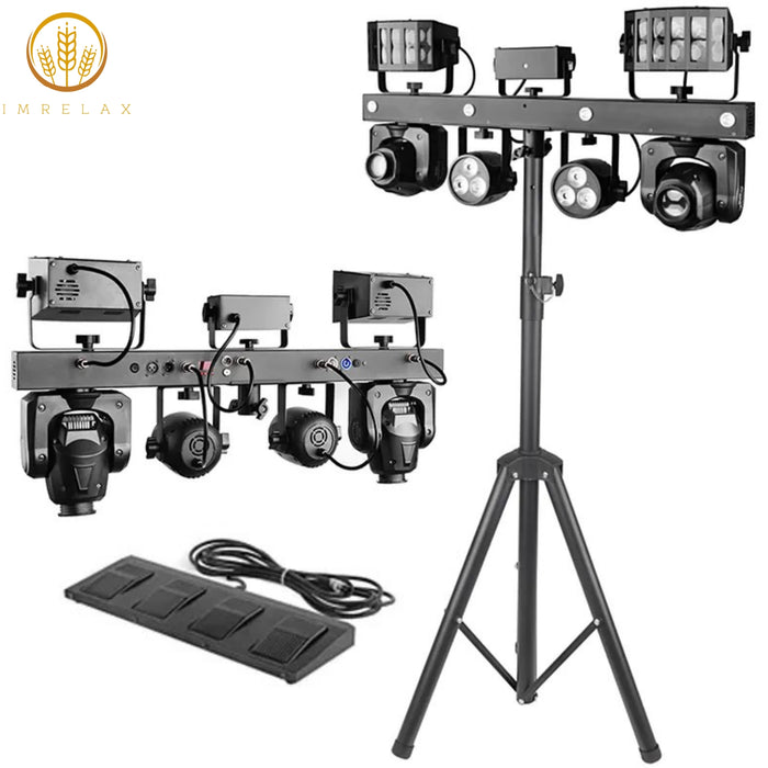 IMRELAX Gig Bar Move Kit with Moving Heads Derbies Wash Par Lights Laser Strobe Lights Stand Sound Activated DMX Wireless Control DJ's Setup
