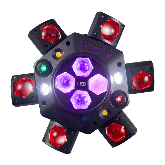 IMRELAX DJ Disco Party Light with Beam Strobe Laser Bee Eye Effects 6-Head RGBW Stage Lighting for Club Bar Wedding Events