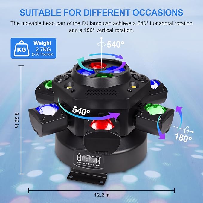 IMRELAX DJ Disco Party Light with Beam Strobe Laser Bee Eye Effects 6-Head RGBW Stage Lighting for Club Bar Wedding Events