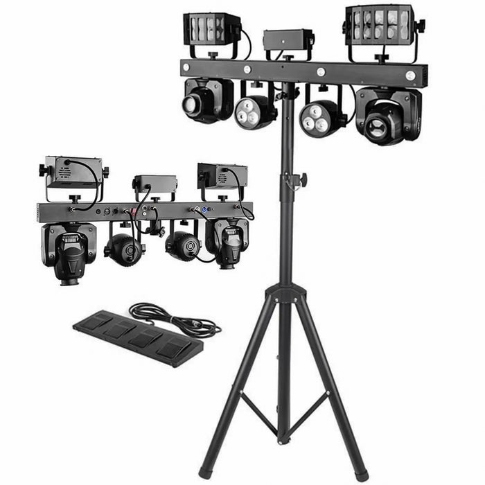 IMRELAX Gig Bar Move Kit with Moving Heads Derby Wash Par Lights Laser Strobe Lights Stand DMX Wireless Control DJ's Setup