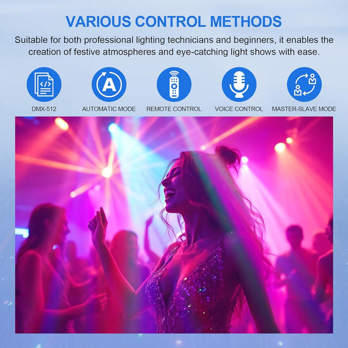 IMRELAX DJ Disco Party Light with Beam Strobe Laser Bee Eye Effects 6-Head RGBW Stage Lighting for Club Bar Wedding Events