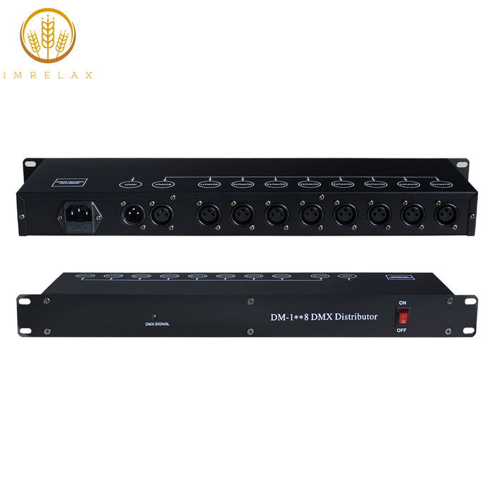 IMRELAX 8-Way DMX Splitter with 3-Pin XLR Input and Output DMX512 Optical Distributor for Stage and DJ Lights