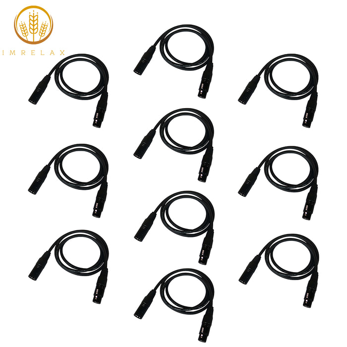 IMRELAX 10-Pack 3.25ft DMX Cables 3-Pin XLR Male to Female Stage Light Wires for Moving Head Lights, Par Lights, Spotlights (DMX Input/Output Connection)