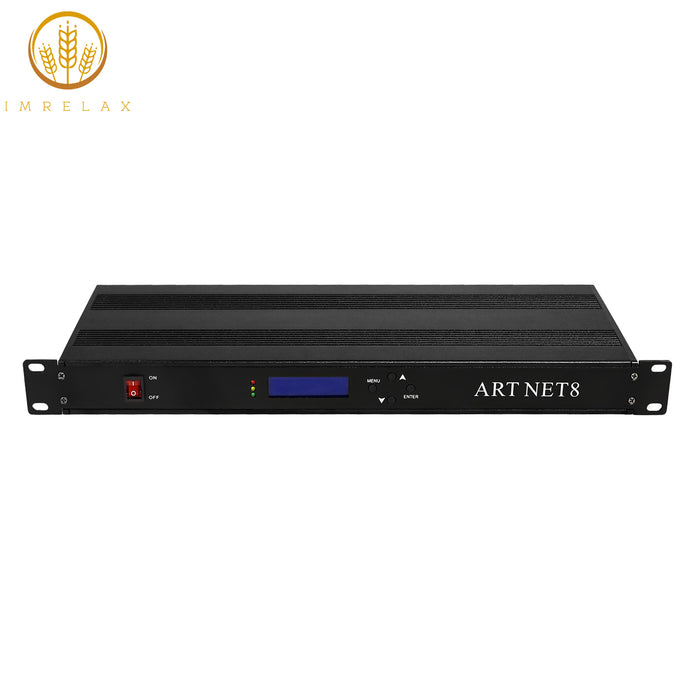IMRELAX Art-Net to DMX Signal Converter 8-Port Gigabit Network Expander 4096 Channels with LCD Display Expandable DMX System 2 Gigabit Ethernet Ports