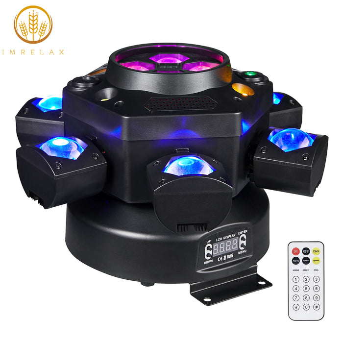 IMRELAX DJ Disco Party Light with Beam Strobe Laser Bee Eye Effects 6-Head RGBW Stage Lighting for Club Bar Wedding Events