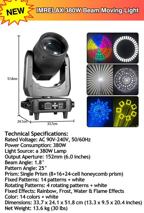 rotating glass gobo zoom beam moving head light