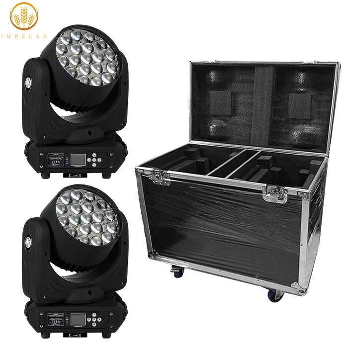 IMRELAX 19x15W RGBW 4in1 LED Zoom Wash Moving Head Light Fixture DMX DJ Light Stage Light for Disco, DJ Gig, Bar, Club, Party