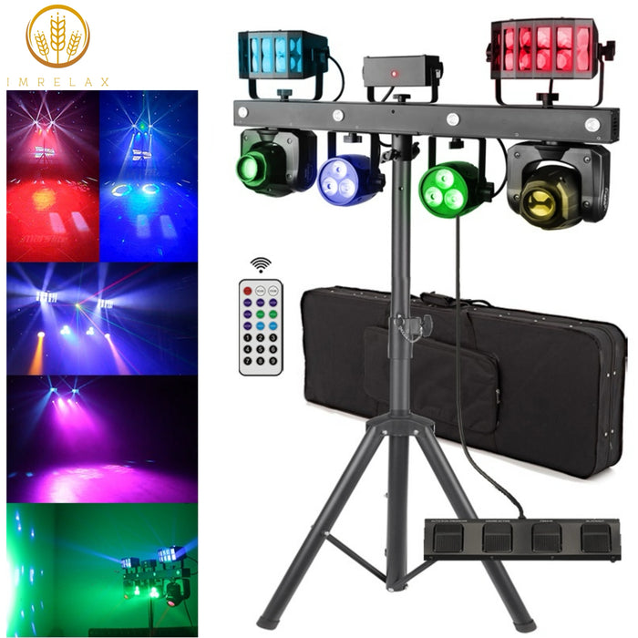 IMRELAX Gig Bar Move Kit with Moving Heads Derbies Wash Par Lights Laser Strobe Lights Stand Sound Activated DMX Wireless Control DJ's Setup