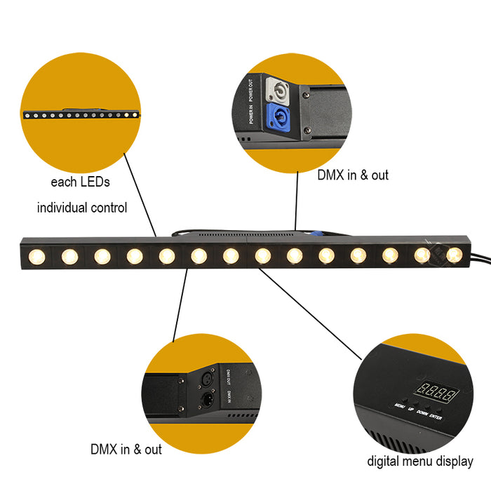 IMRELAX 14x3W 2600K warmweiße LED-Linearpixel-Bühnenlichtleiste DMX-LEDs mit individueller Steuerung Gold DJ-Beleuchtung