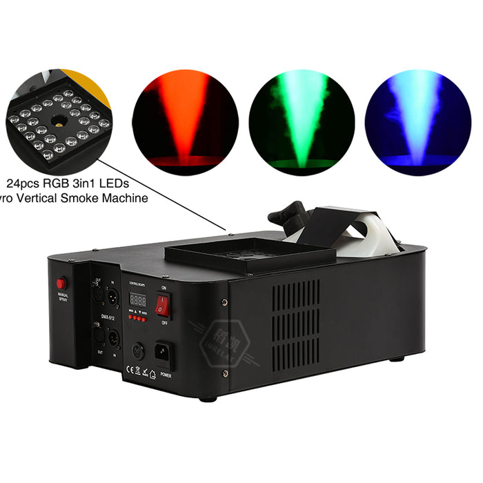 IMRELAX 1500W Fog Machine RGB 3in1 LED Smoke Maker Pyro Vertical DMX Oil-base Stage Effect Fogger